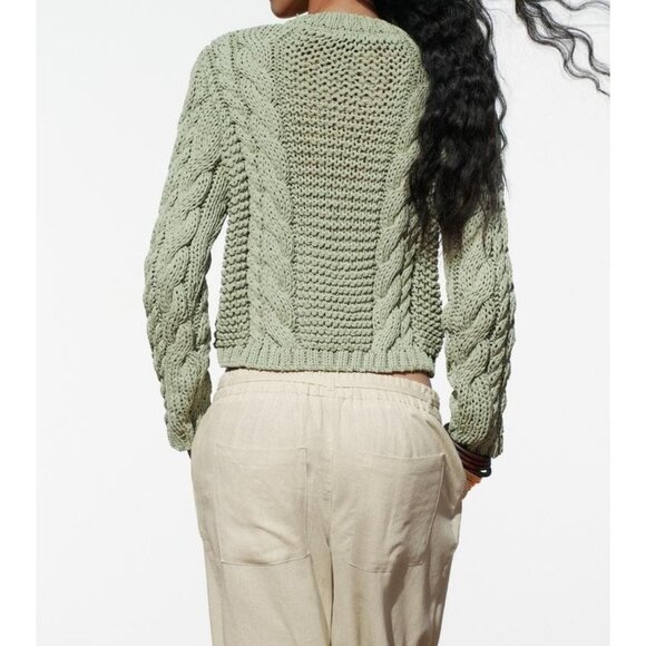 Zara Women Knit Sweater Cardigan Chunky S Small Green flower button 3920/237 NWT - Picture 3 of 16